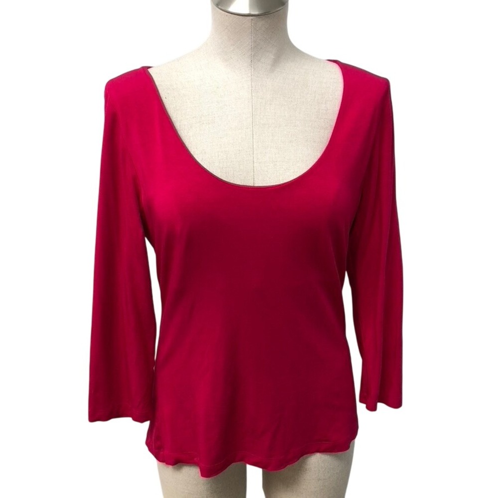 Donna Karan Collection Top Womens Large Pink 3/4 Sleeve Scoop Neck Viscose‎
